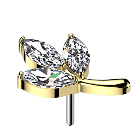 Feuille sans fil plaquée or trois ovales cristal argent