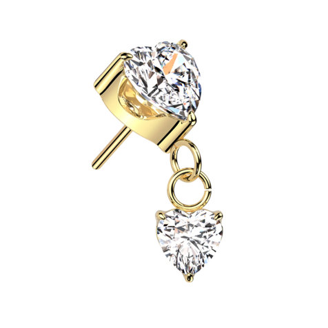 Threadless gold-plated heart crystal set silver pendant crystal heart silver