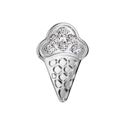Dermal Anchor Ice Cream Cone Silver Crystals Silver