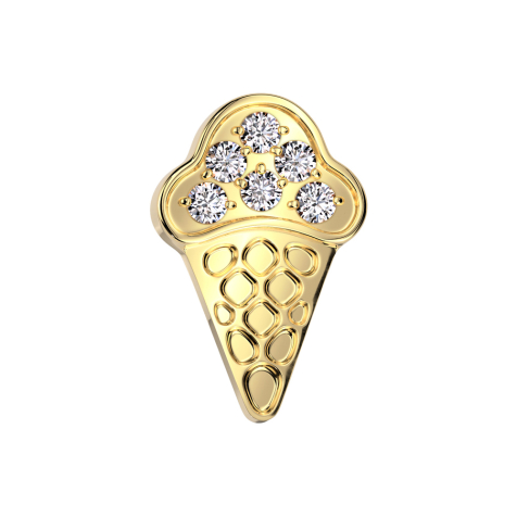 Dermal Anchor Ice Cream Cone Gold-Plated Crystals Silver