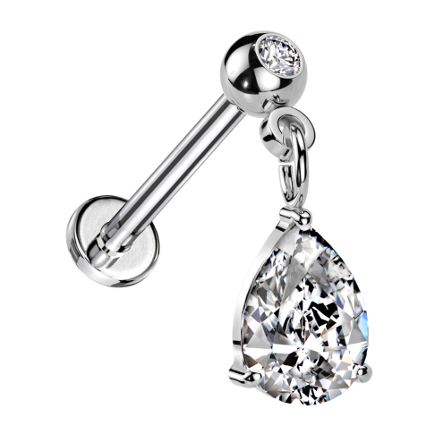 Micro Threadless Labret silver with ball silver crystal silver pendant drop crystal silver