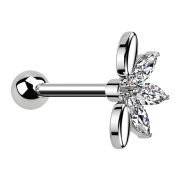 Micro barbell silver with ball and fan silver three oval...