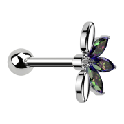 Micro barbell silver with ball and fan silver three oval...
