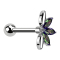 Micro barbell silver with ball and fan silver three oval crystals dark multicolor
