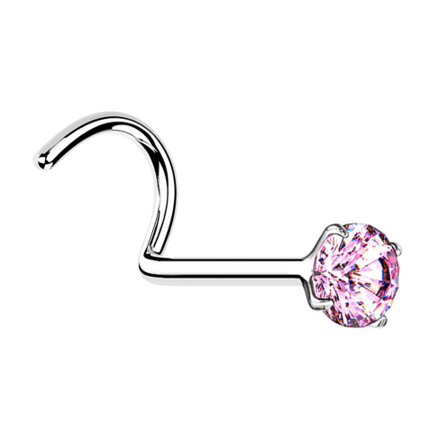 Perno nasale curvo in argento con cristallo rosa incastonato