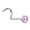 Perno nasale curvo in argento con cristallo rosa incastonato