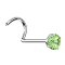 Borchia nasale curva in argento con cristallo rotondo incastonato in verde chiaro