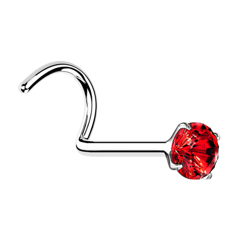 Clous de nez courbes argentés cristal rond serti de rouge