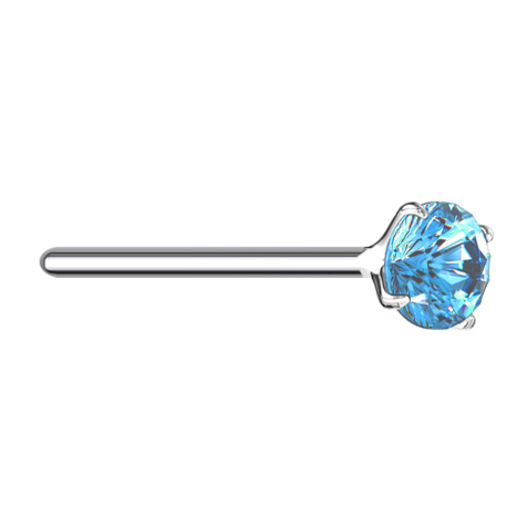 Clou nasal plier argent cristal rond aqua serti