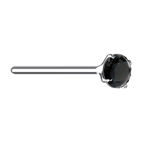 Clou nasal plier argent cristal rond serti noir