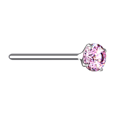 Clou nasal plier argent cristal rond rose serti