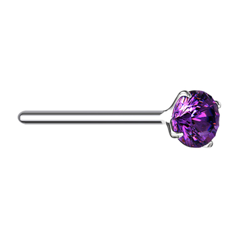Clou nasal plier argent cristal rond violet serti