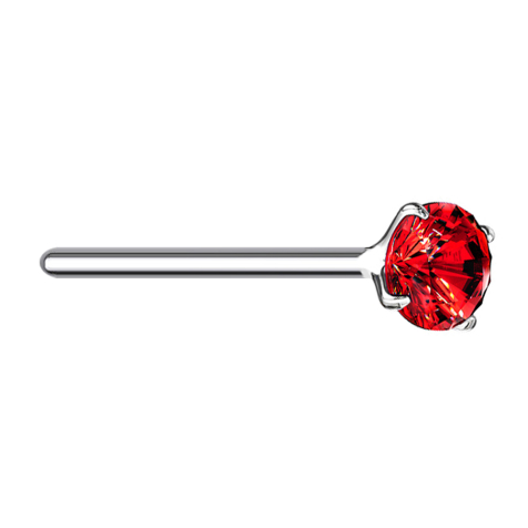 Clou nasal plier argent cristal rond serti de rouge