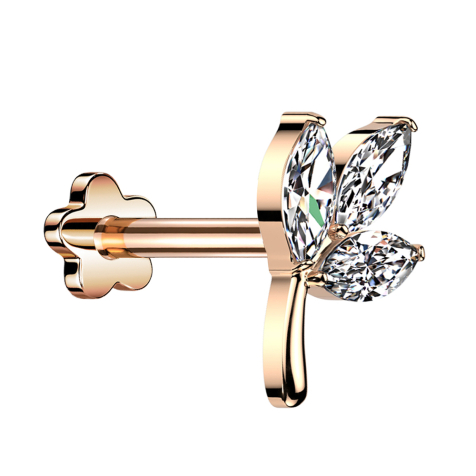 Micro Labret sans filetage, feuille en or rose, trois ovales en cristal argenté
