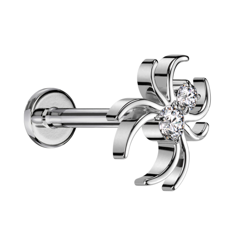 Micro Threadless Labret silver Spider silver Crystals silver