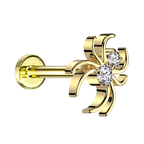 Micro Threadless Labret vergoldet Spinne vergoldet Kristalle silber