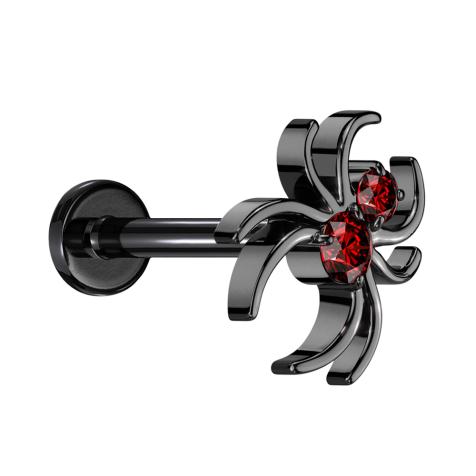 Micro Threadless Labret schwarz Spinne schwarz Kristalle rot