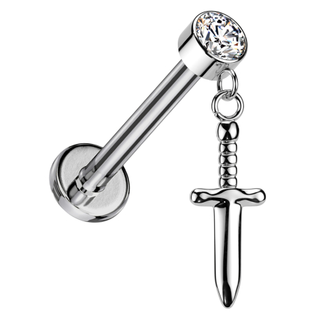 Micro Labret Innengewinde silber Zylinder silber Kristall silber Anhänger Dolch silber