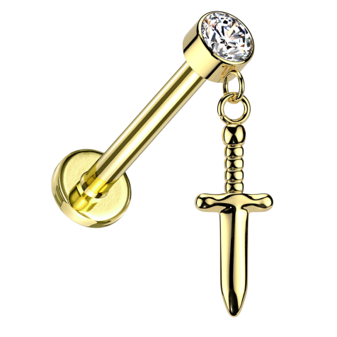 Micro Labret Internal Thread Gold-Plated Cylinder Gold-Plated Crystal Silver Pendant Dagger Gold-Plated