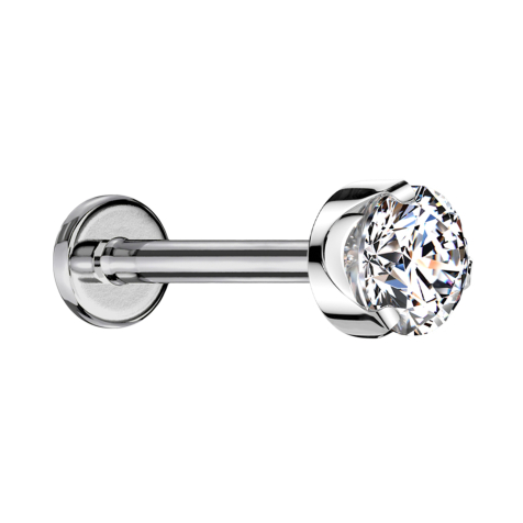 Micro labret filetage intérieur argent plat cristal serti argent