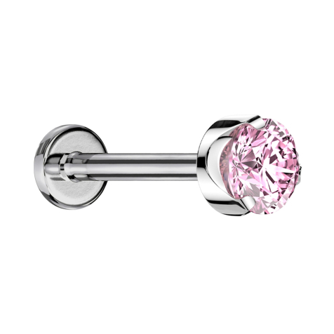 Micro Labret Innengewinde silber flach Kristall pink gefasst