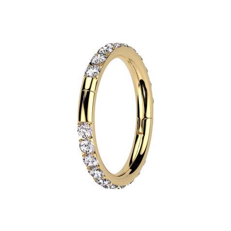 Micro segment ring, foldable, gold-plated, crystals on the side, silver, two breaks