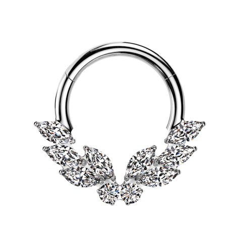 Micro segment ring, foldable, silver, six ovals and butterfly crystals, silver