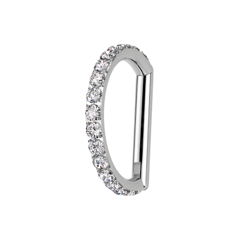 Micro segment ring, foldable, silver, half ring, crystals on the side, silver