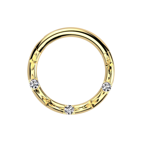 Micro bague segmentée pliable plaquée or, taille à facettes, trois cristaux argentés