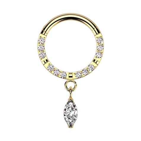 Micro Segmentring klappbar vergoldet front Kristalle silber vier Unterbrüche Anhänger Kristalltropfen