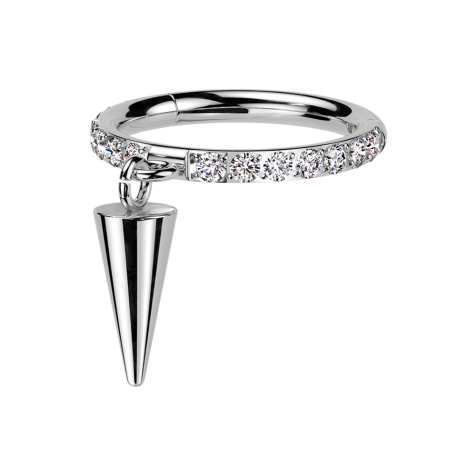 Micro segment ring, foldable, silver, crystals on the side, silver pendant, horizontal cone