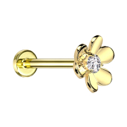 Labret Micro Threadless fiore placcato oro un cristallo...