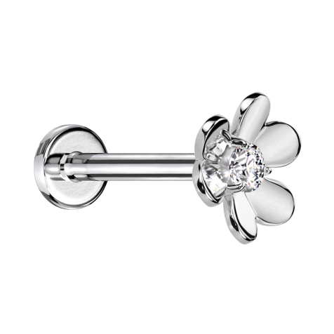 Micro Threadless Labret argenté fleur argenté un cristal argenté