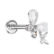 Micro threadless labret silver two butterflies silver crystals silver