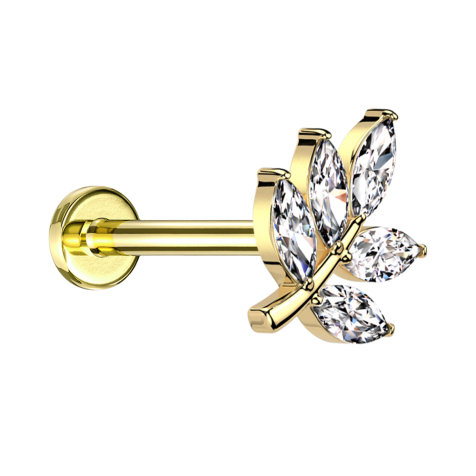 Micro Threadless Labret gold-plated leaf gold-plated five oval crystals silver