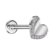 Micro threadless labret silver heart silver crystals silver