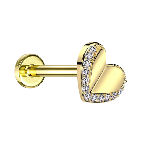 Micro Threadless Labret gold-plated heart gold-plated crystals silver