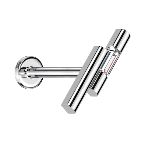 Micro Threadless Labret silver two bars silver crystal silver