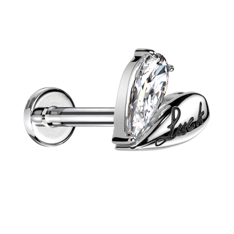 Micro Threadless Labret silver Heart Luck silver Crystal silver