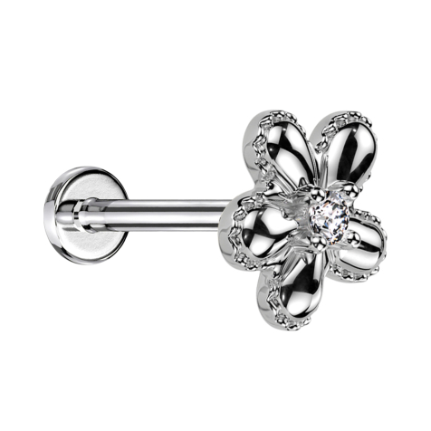 Micro Threadless Labret silver flower dotted silver one crystal silver