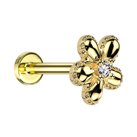 Micro threadless labret gold-plated flower dotted gold-plated one crystal silver