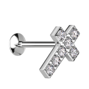 Micro Threadless UFO Labret silver cross silver crystals...