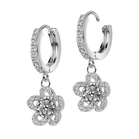 Folding earring silver crystals silver pendant flower