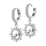 Folding earring silver crystals silver pendant moon and star