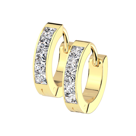 Orecchino placcato oro con cristalli quadrati argento