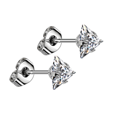 Boucles doreilles argentées avec cristal triangulaire argenté
