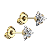 Gold-plated stud earrings with silver triangular crystal
