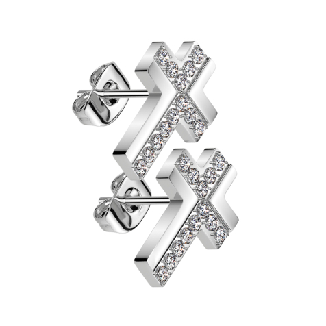 Boucles doreilles argent Croix cristaux argent