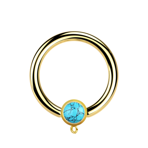 Micro Closure Ring gold-plated with cylinder turquoise stone ring for pendant