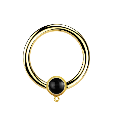 Micro Closure Ring vergoldet mit Zylinder schwarzer Onyx Stein Ring für Anhänger